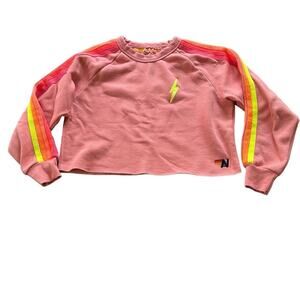 XS Aviator nation sweatshirt bolt neon rose crop 5 stripe
